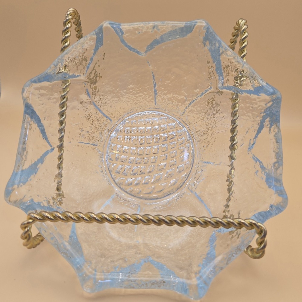 Crystal Clear Bowl Blenko Sunflower Design Aqua Vintage - Picture 10 of 16